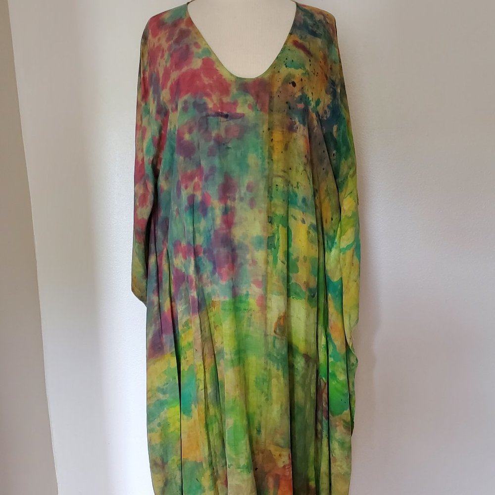 NEW Silk Caftan Kaftan african batik tunic resort S M L XL green red yellow blue
